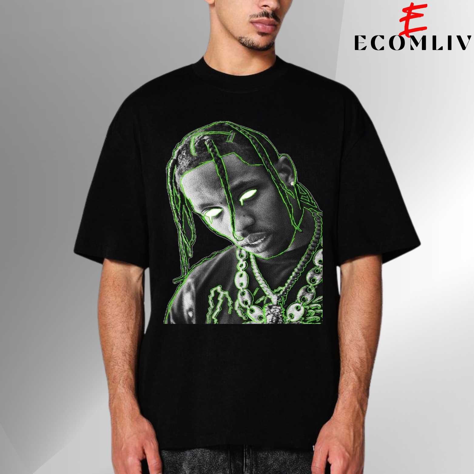 Travis Scott Face T-Shirt, Rapper Merch Tee, Unisex Street Fit